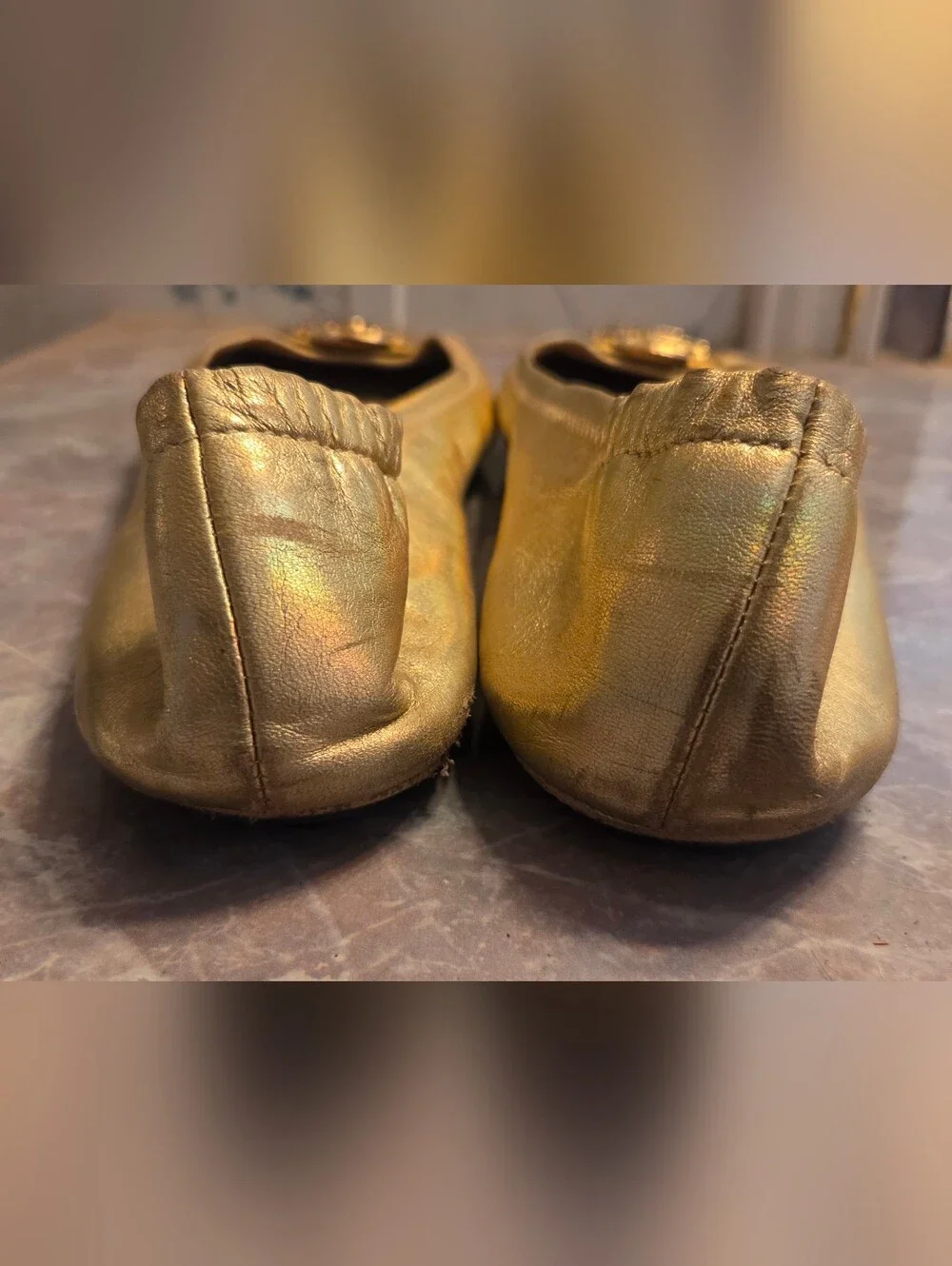 Tory Burch Metallic Gold Logo Ballet Flats
